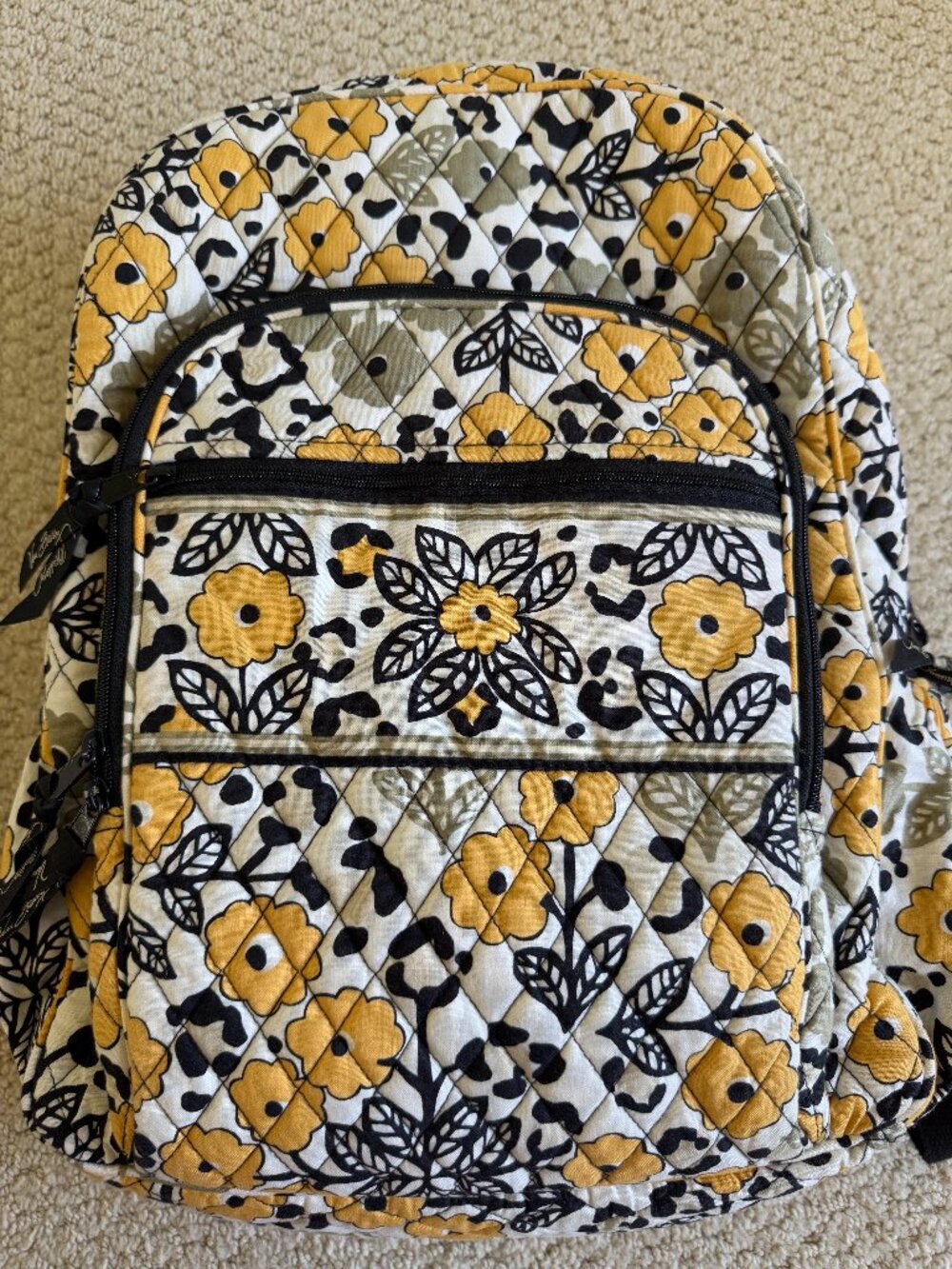 Vera Bradley Yellow and Black Floral Pattern Backpack